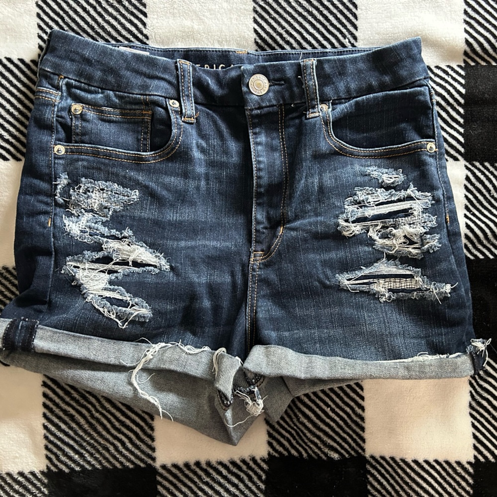 American Eagle Outfitters Dark Blue Distressed Denim Shorts